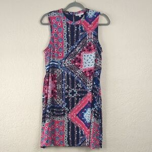 DR2 Sleeveless Pink and‎ Blue Patterned Dress Size M